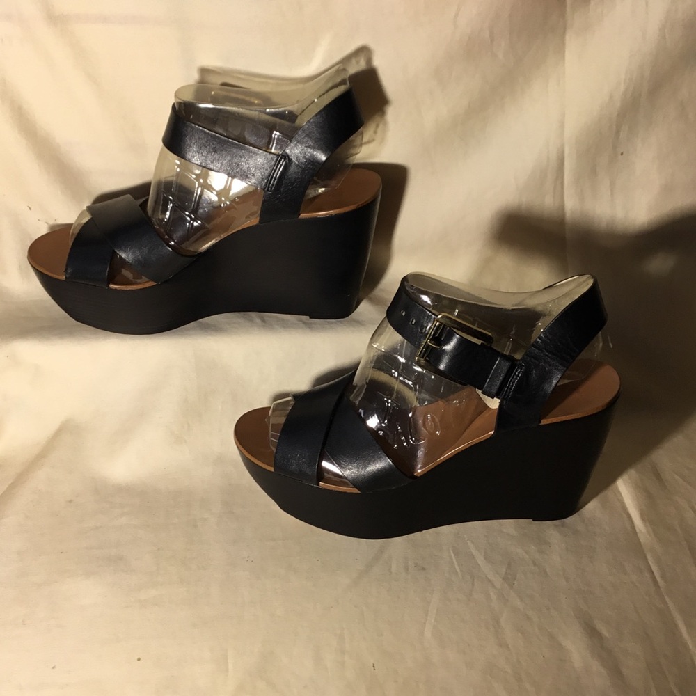 MICHAEL Michael Kors Black Leather Platform Wedge Sandals